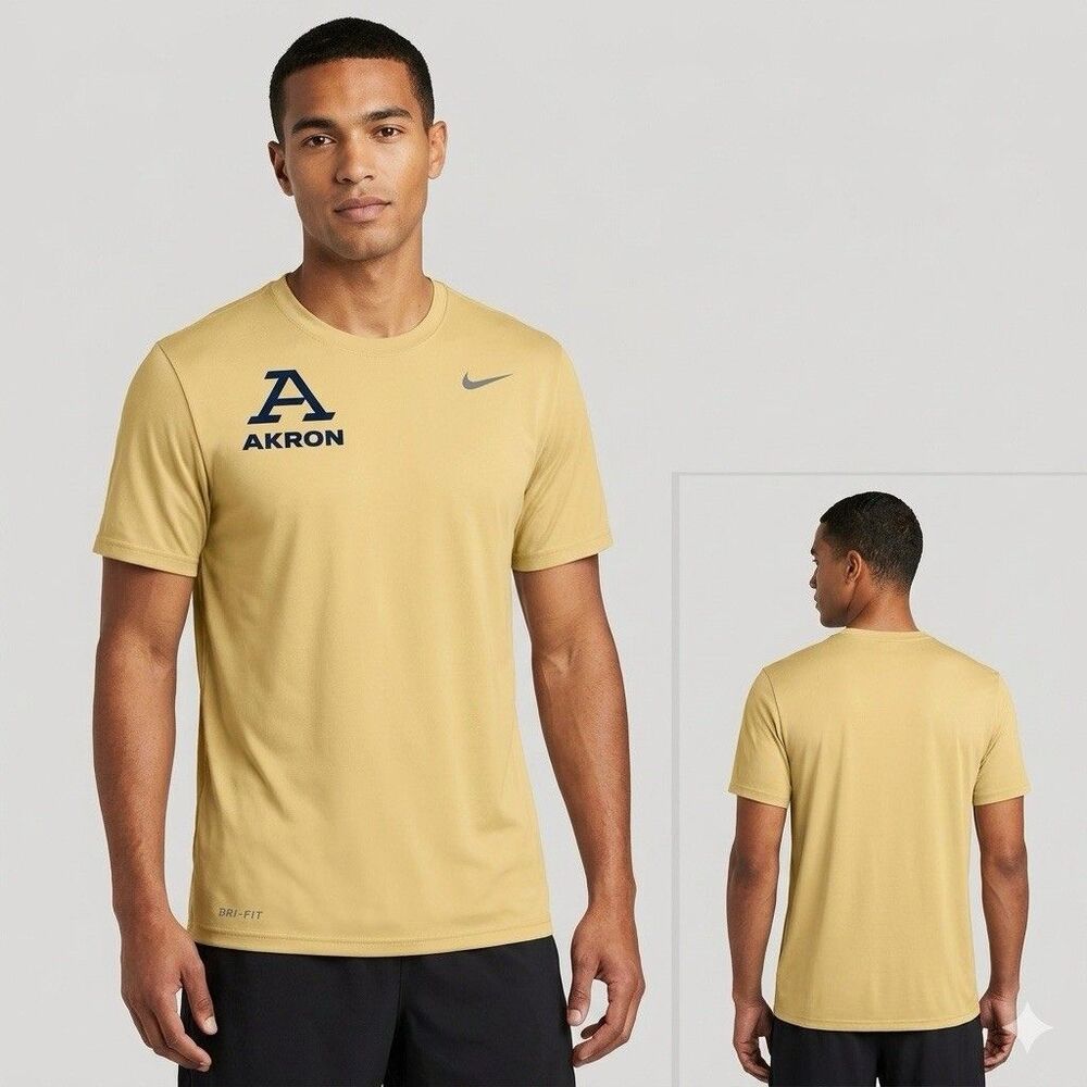 Nike Akron Zips Dri-FIT T-Shirt Men's Medium Gold Navy Blue UA NCAA Pinhole